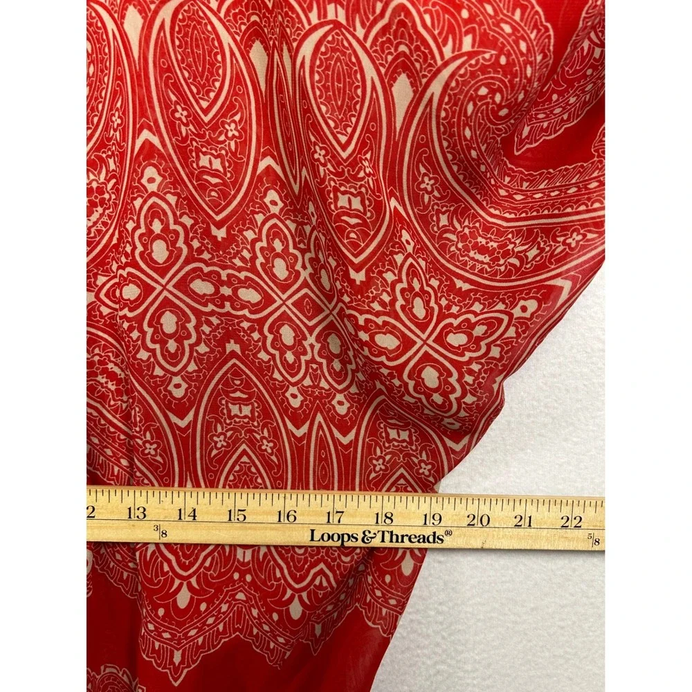 Chico's Boho Paisley Peplum Women L Red Kimono Sleeve V-Neck Chiffon Blouse